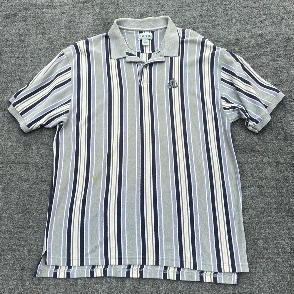 Vintage IZOD Crest Logo Polo Shirt Mens XL Striped 90s Cotton Golf Preppy